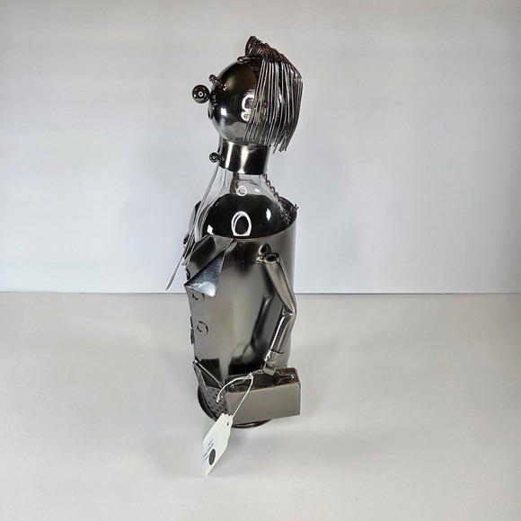 Whimsical Metal Wine Bottle Holder Sculpture Businesswoman Novelty Decor - Picture 5 of 7